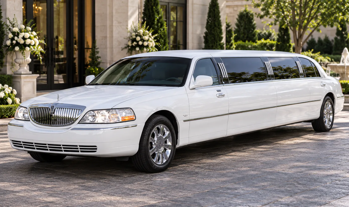 White Lincoln Town Car stretch limousine in the Destiny Limousine fleet